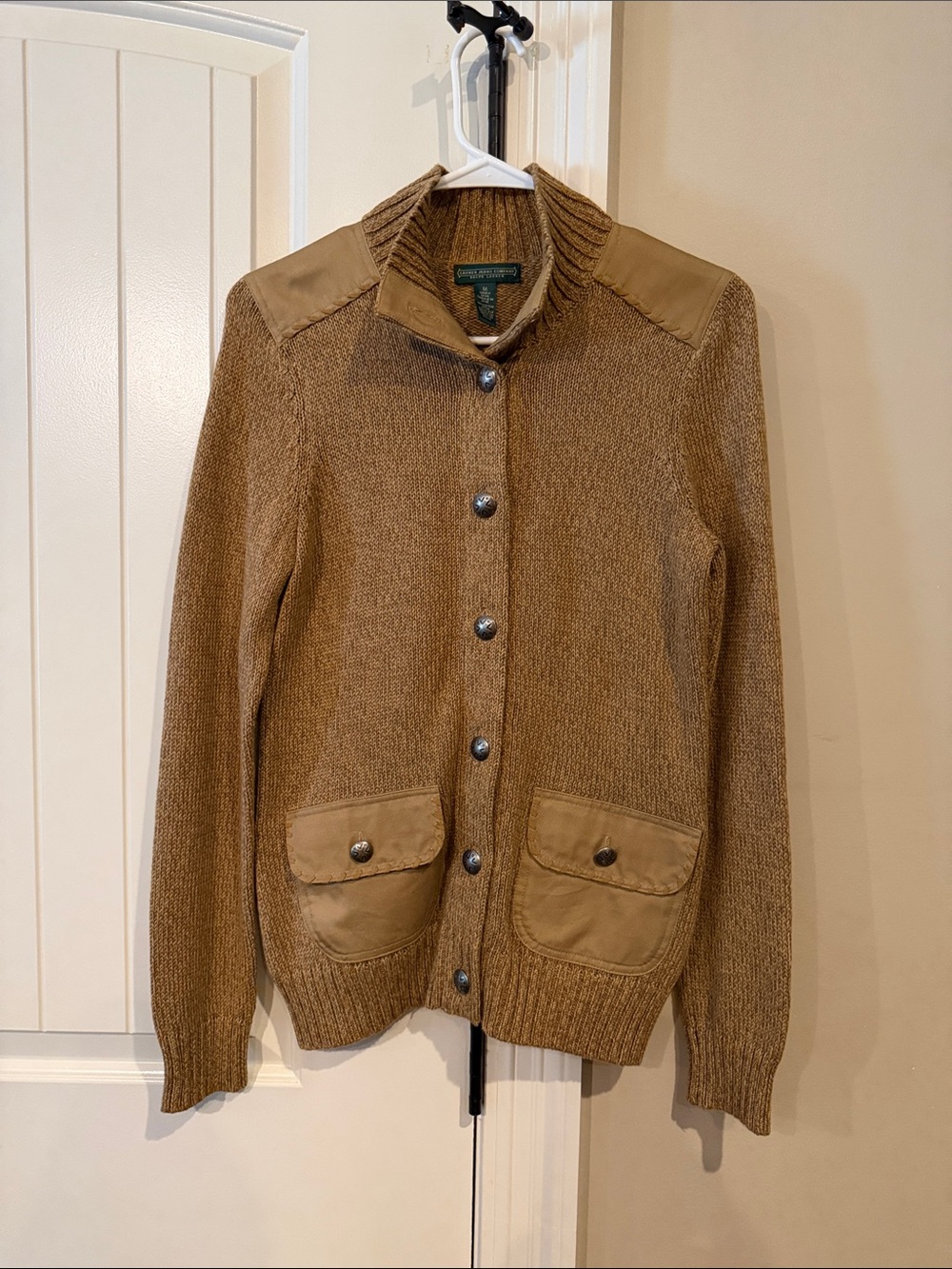 Lauren Ralph Lauren Tan Knit Zip-Front Sweater Cardigan